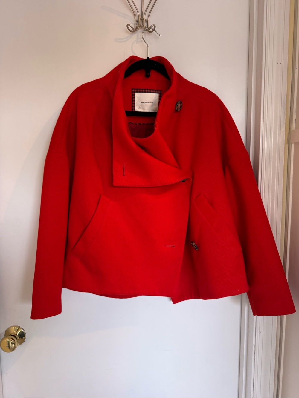 NWOT Anthropologie Red Asymmetric Pea Coat
